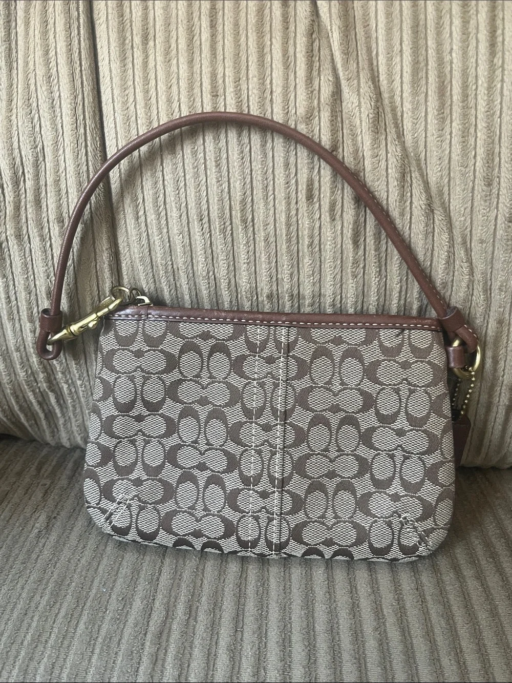 Coach Brown Leather & Signature Canvas Wristlet